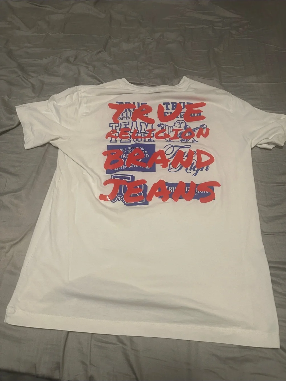 True Religion White Tee with Red and Blue Logo